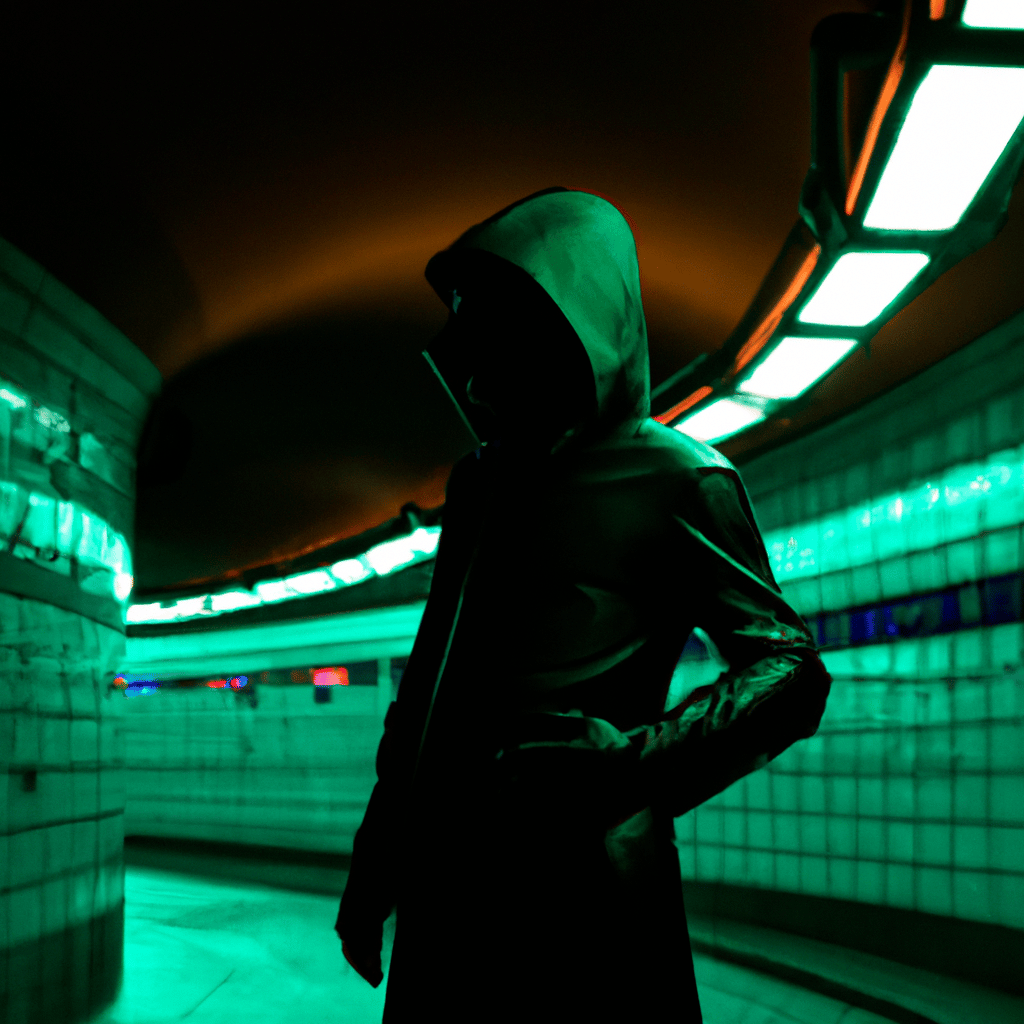 DALL·E - Sci-fi art hooded male in subway