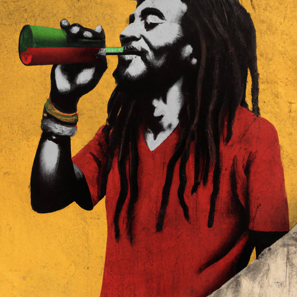 DALL·E - Graffiti of Bob Marley having a drink